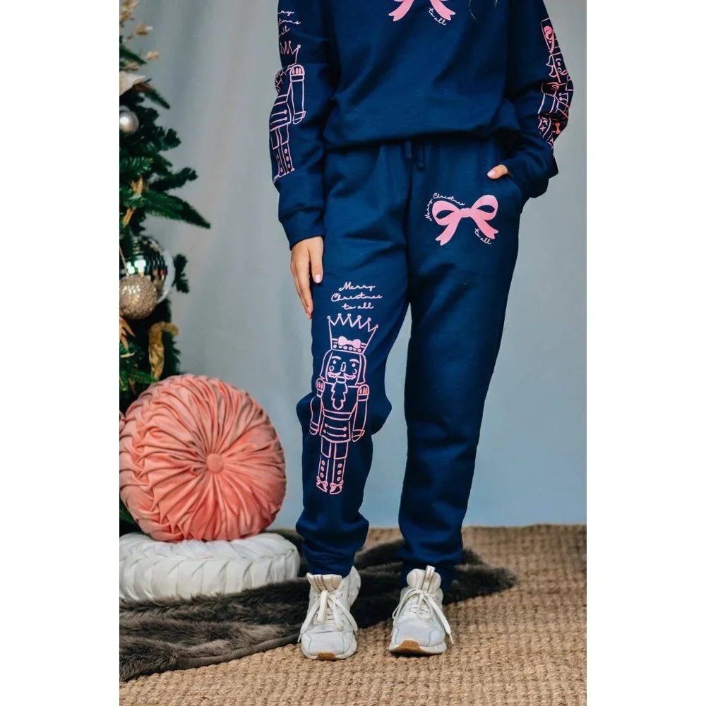 Nutcracker Bows Navy Joggers